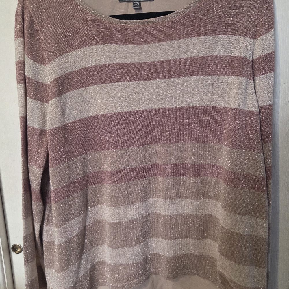 Ross Gold 89th & Madison Layered Split-Back Striped Top